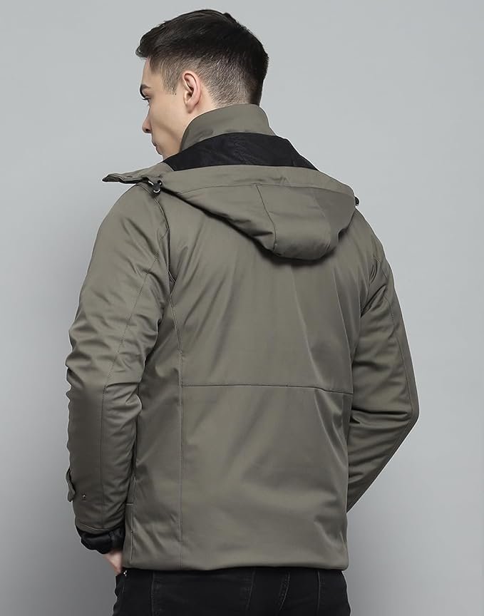 Monte Carlo Mens Solid Olive Detachable Hood Full Sleeve Jacket - Image 2