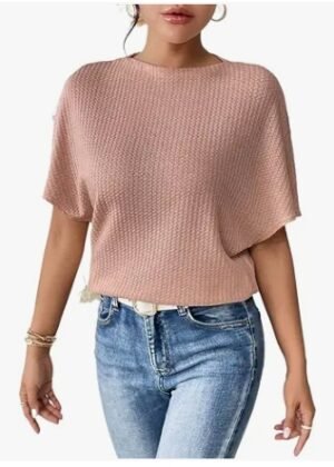 Women Fashion Fall Batwing Half Sleeve t Shirt for Woman Boat Neck Oversized Tunic Tops Casual Waffle Knit Tshirt Tops