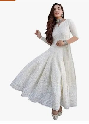 Women’s Cotton Straight Fit Straight Chikankari Long Kurti Gown
