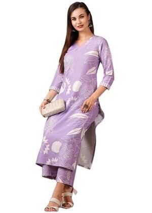 Women’s Cotton Blend Straight Printed Kurta – Purple