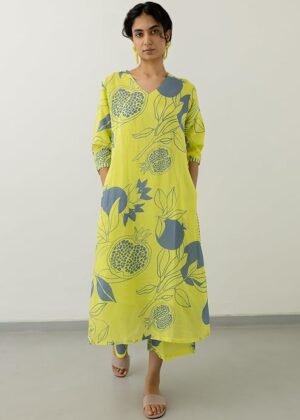 Women’s Cotton Blend Straight Printed Kurta – Green