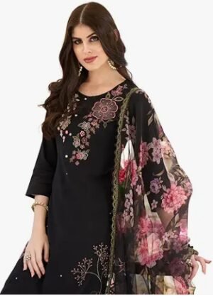Women’s Embroidered Straight Silk Blend Kurta Pant with Dupatta