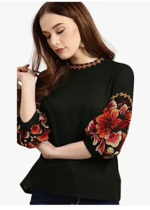 Women’s Floral Fit Regular Top – Black